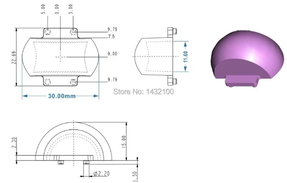 8x180degree oval Led lens for CREE XP |Federal 5050|Seoul MJT4040 LEDs(HX-CTD-FC)