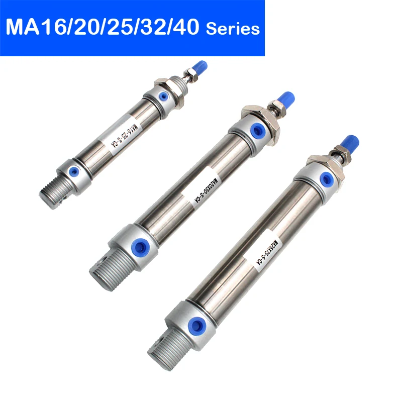 MA16/20/25/32/40 Stainless Steel Double Acting Mini Pneumatic Cylinder 25 To 500 mm Stroke Air Pressure Cylinder