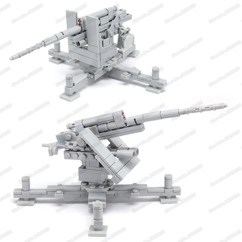 Military WW2 German Anti-aircraft Artillery Building Block Moc Army Figures Soldier Fight Air Force Weapons Model Child Gift Toy