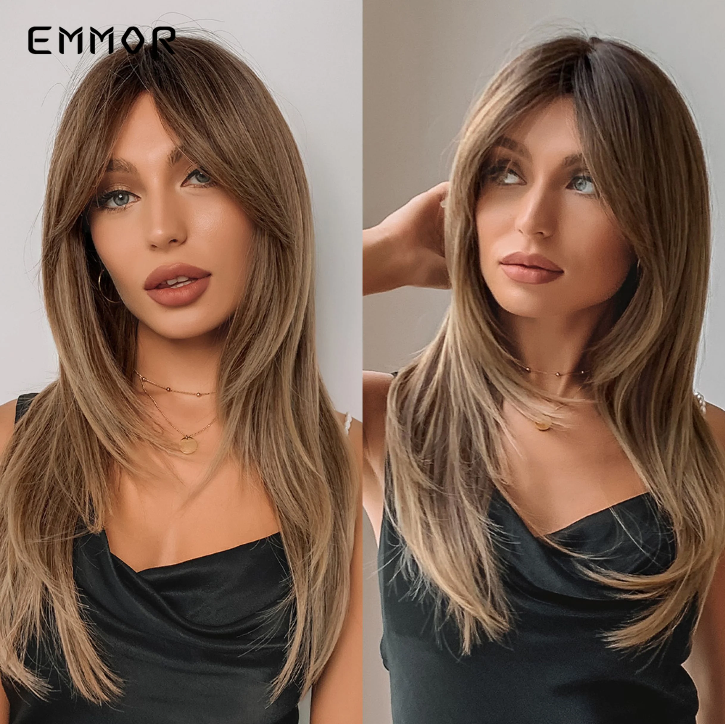 

Emmor Synthetic Ombre Blonde Wigs Natural Soft Layered Brown Hair Wig for Women Cosplay Wigs High Temperature Fiber Peruca