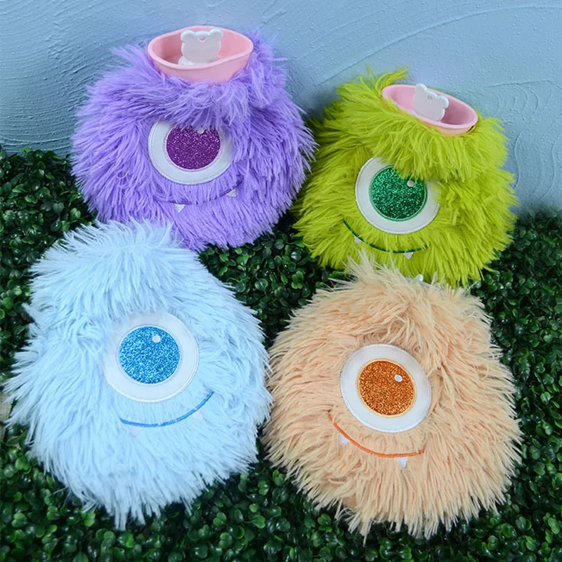 New Arrival 550ml Water Injection Round Cute Cartoon Embroidery Plush Hot Water Bottle Warmer Bag Little Monster