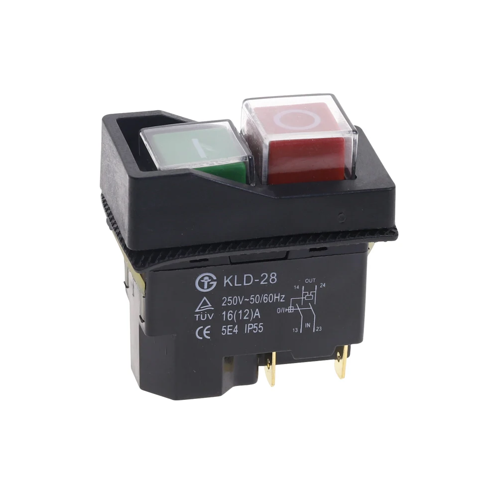 250V 16A Waterproof Magnetic On Off Switch KLD28 4 Pin Start Stop Magnetic On Off Switch for Workshop Machines 54*30*55mm