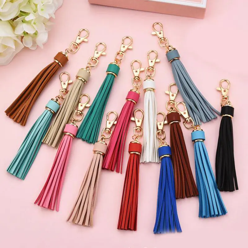 Accessories For Bags Tassel KeyChain Women Cute Tassel Hanging Pendant PU Leather Tassels Car KeyRing Ornaments Jewelry