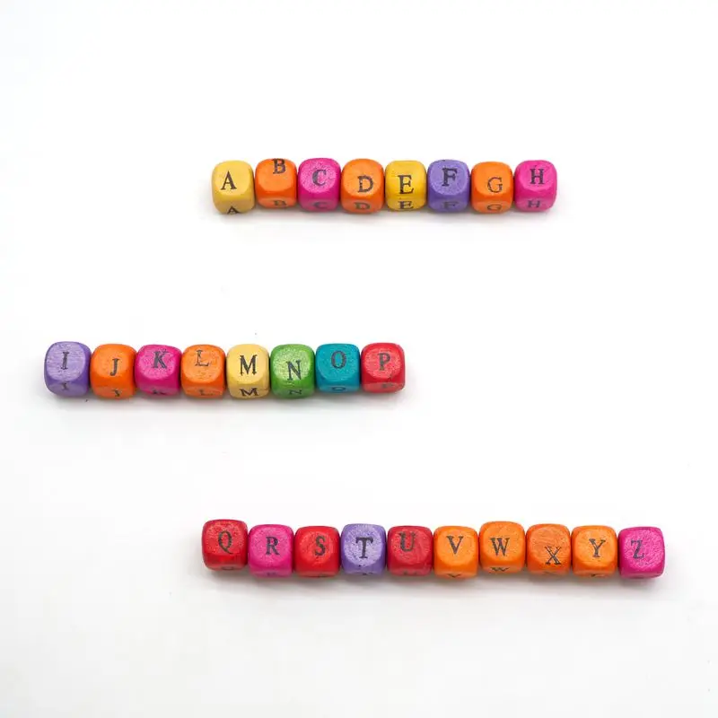 Chenkai 10mm 500PCSMixed Color Alphabet Random Letter Beads Spacer Cube Wooden Beads For Making DIY Baby Teether Accessories