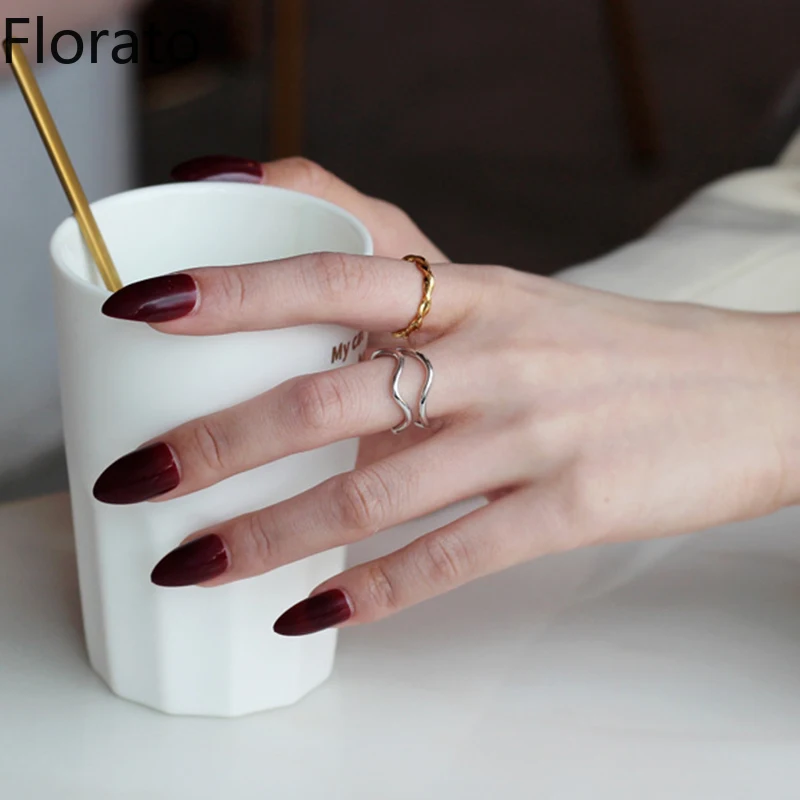 خواتم مطلية بالذهب والفضة 2021 العصرية على نحو سلس موجات غير منتظمة للنساء هندسية مفتوحة البنصر الحد الأدنى مجوهرات هدية A45 #2