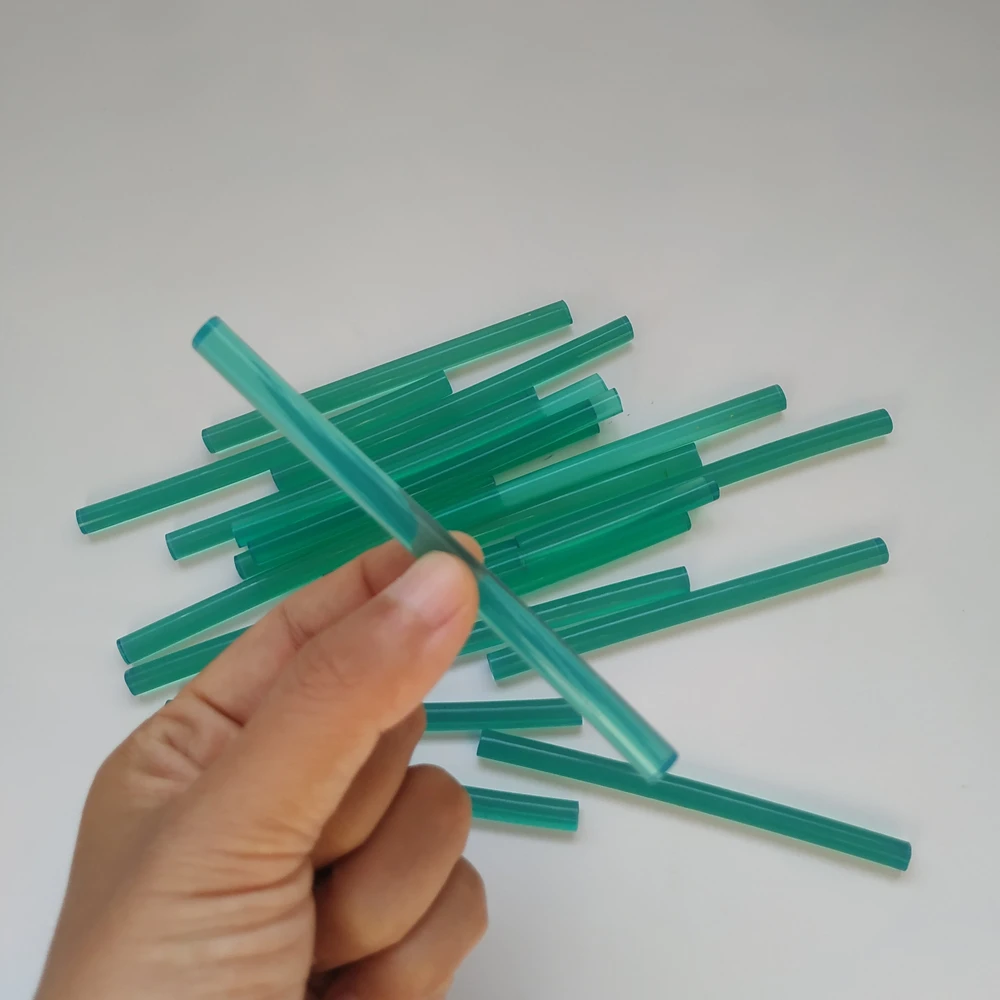 Barra de pegamento de fusión en caliente verde transparente, tira adhesiva de lágrimas de sirena, necesita ser usada con pistola de pegamento, 7x100mm, 20 piezas