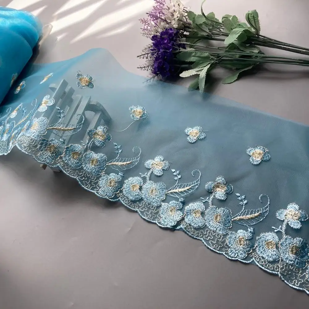 1 yards Flower Lace Ribbon Trims Pink Blue Webbing Applique for Sofa Cover Curtain Textiles Trimmings Embroidered Lace Fabric