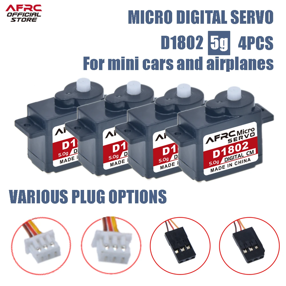 

AFRC-D1802 5g 4PCS Micro Digital Servo Mini JST and JR Connector For RC plane car toys Model is special DIY assembly upgrading