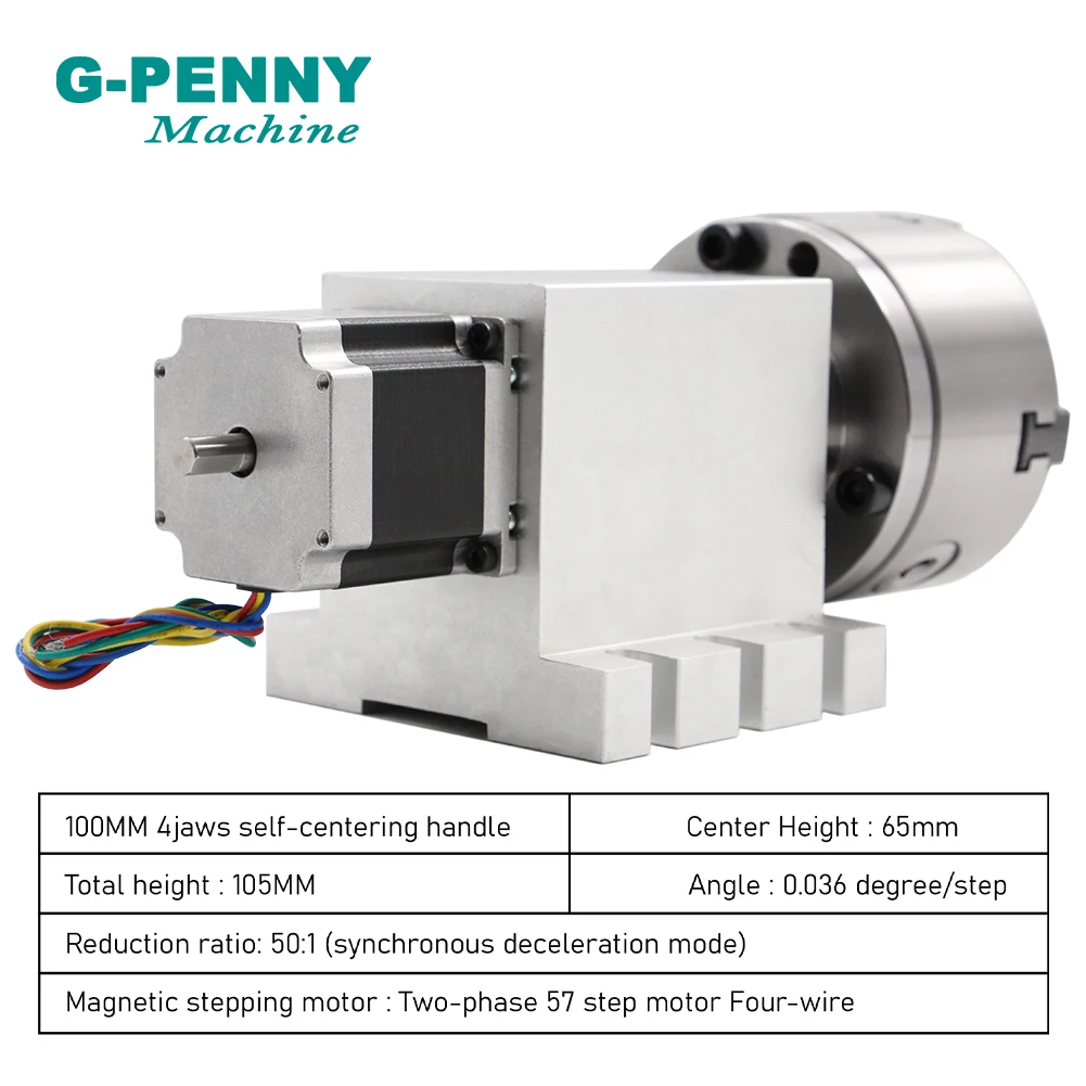 4 Jaw 100mm 4th Axis with Nema23 stepper motor Gapless harmonic gearbox reducer A axis + Tailstock for CNC woodworking machine！