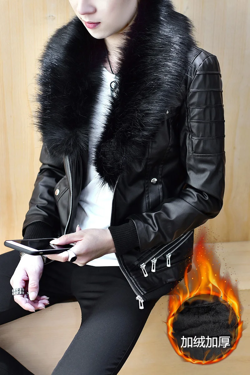 White Mens Fur Collar Leather Jackets Red Slim Fit Luxury Fashionable Faux Leather Coats Pu Bomber Jackets Stage Costumes Black