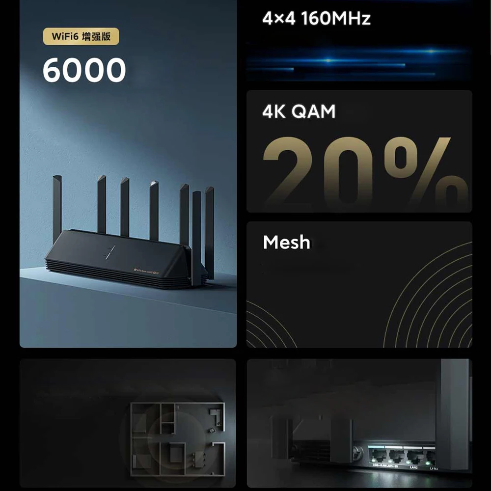 Xiaomi AX6000 AIoT Router 6000Mbs WiFi6 VPN 512MB Qualcomm CPU Mesh Repeater External Signal Network Amplifier Mi Home