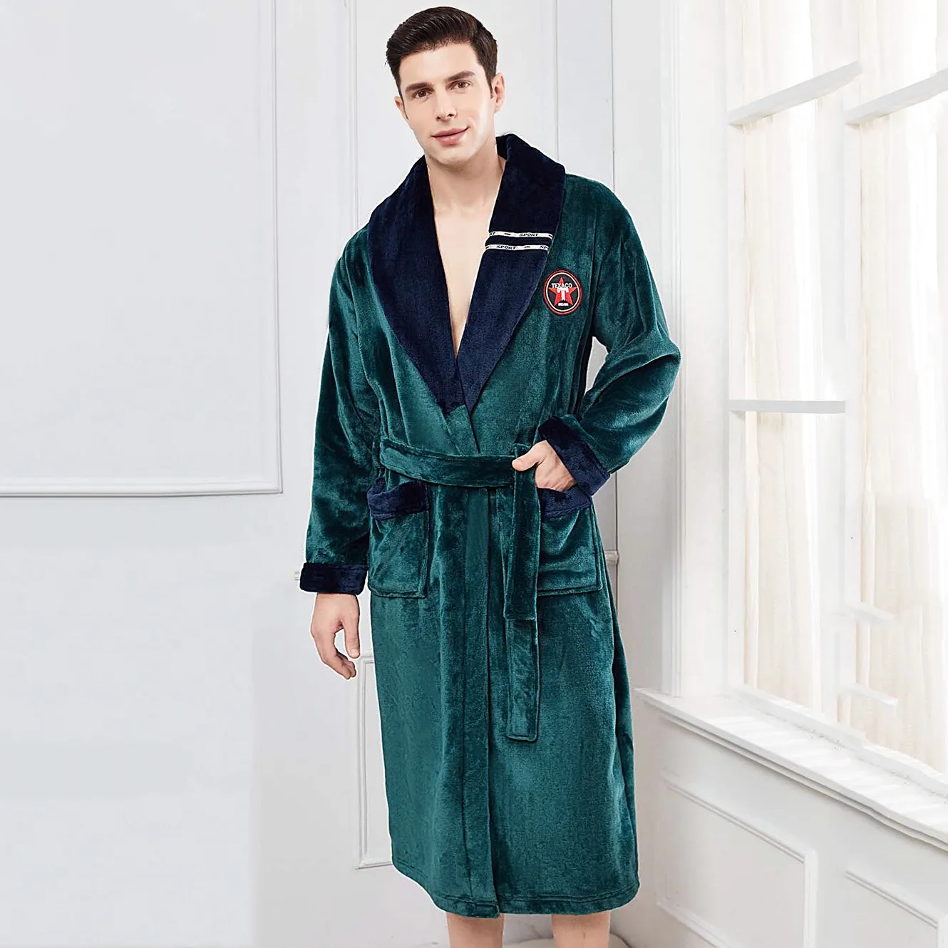 Plus Size 3XL 4XL Men Flannel Robe Sleepwear Thick Warm Long Bathrobe Nightgown Winter Coral Fleece Casual Nightwear Home Wear