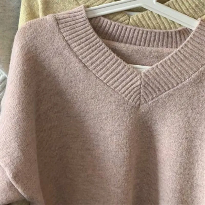 Pullovers Women Daily BF Female Sweater V-Neck Sweet Classic Pure Simple Basic Ulzzang College Knitted Long Sleeve Soft Hot Sale