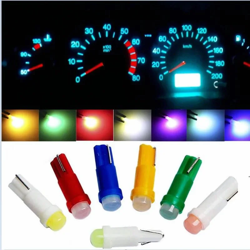 10PCS/LOT W1.2W Socket T5 LED 12V Car Auto Side Wedge Dashboard Gauge Instrument Light Lamp Bulb Ice Blue Red Green Yellow