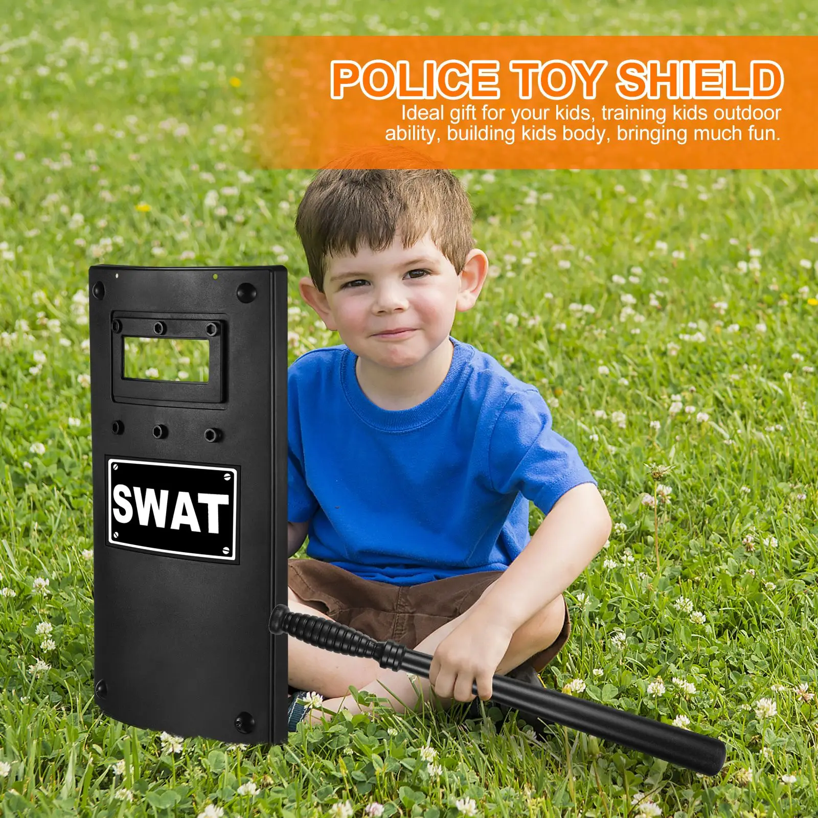 2pcs Model Shield Baton Simulative Police Props Playthings for Kids Boy Simulation model (Shield Random Style POLICE Letter