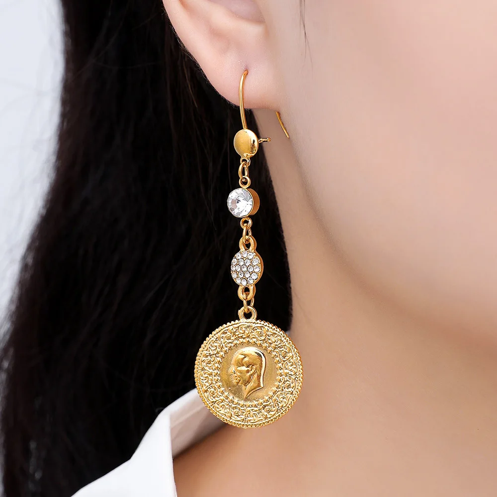 Gold Color Muslim Islamic Allah Coin Earrings for Women/Girls Iran Persian Turkish Jewelry Drop Earring Arab Coins Middle East