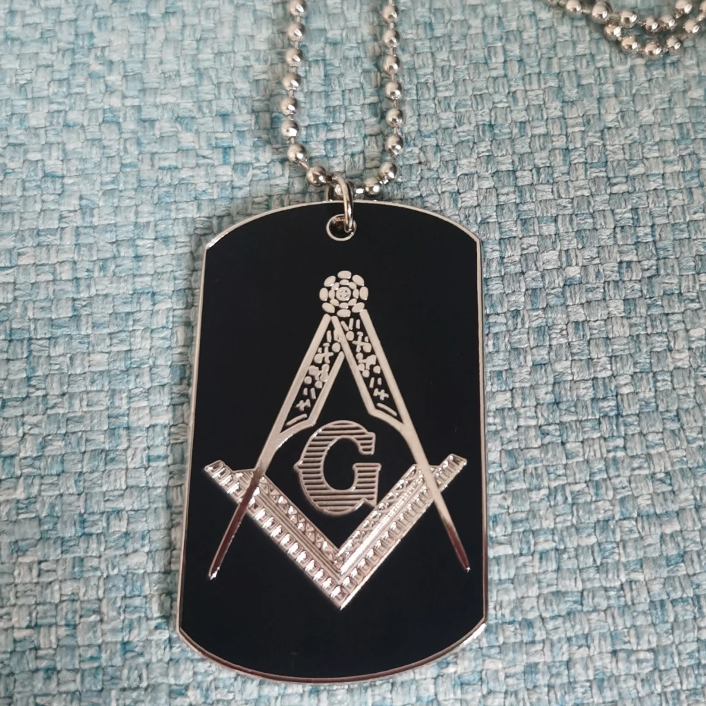 Engraved Square and Compass Dog Tag Masonic Necklace