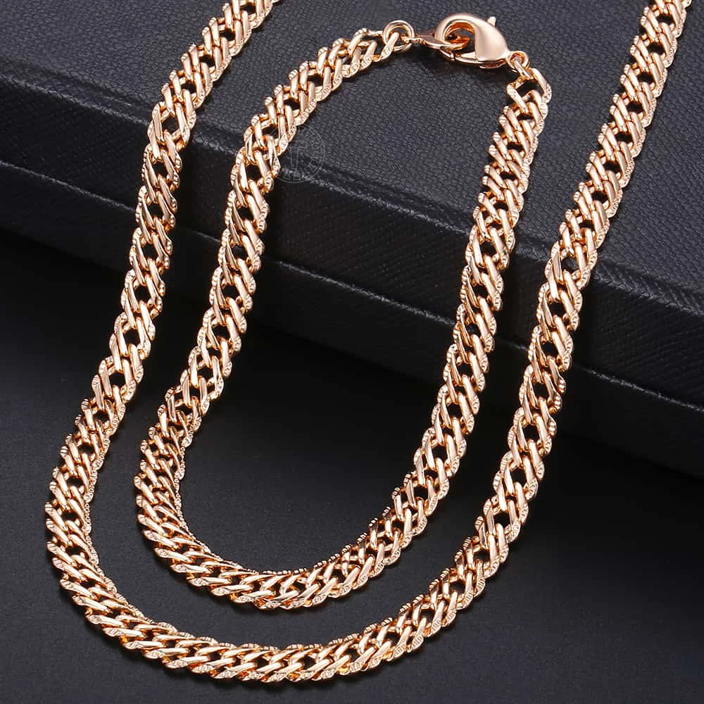 Fashion Jewelry Sets for Women Men 5.5mm 585 Rose Gold Color Hammered Venitian Link Chain Womens Mens Bracelet Necklace LCS03A