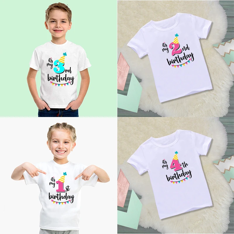 Boys Girls Summer Birthday 1 2 3 4 5 6 7 Year Short Sleeved Children T-Shirts  Boy Tee  Kids Girls Tops Round neck T-shirt