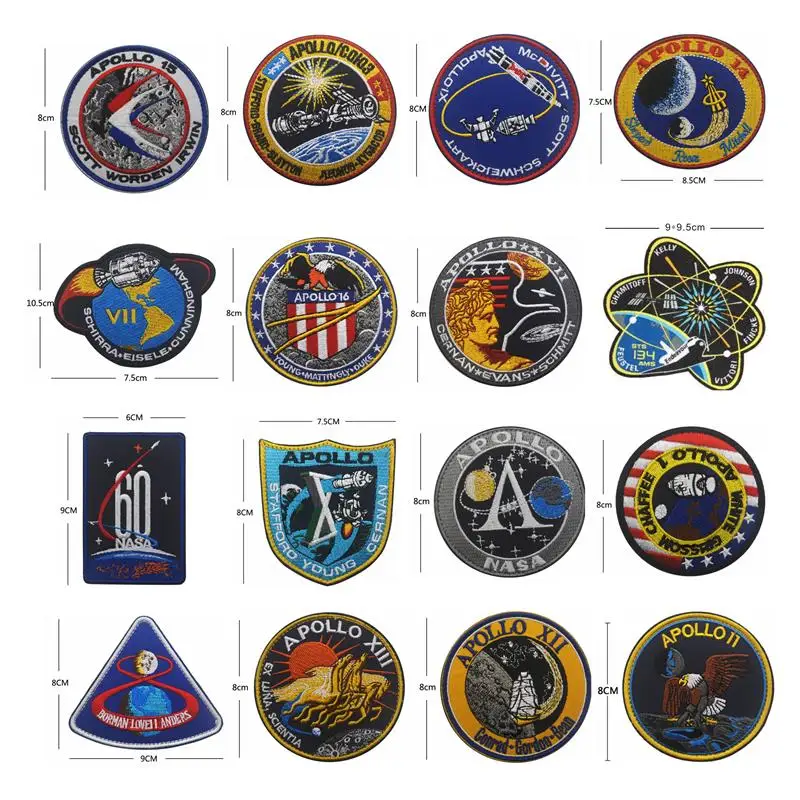 APOLLO Missions Embroidery Patch Astronaut Spacecraft Emblems Collage USA Outdoor Armband Badge Stickers Tactical Patches