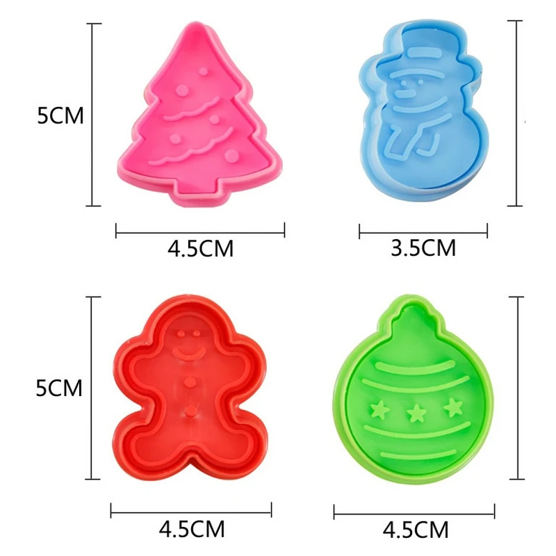 4pcs Christmas Colletion Pentagram Cookie Cutter Plastic Biscuit Knife Baking Fruit Cake Kitchen Tools Mold Embossing Printing