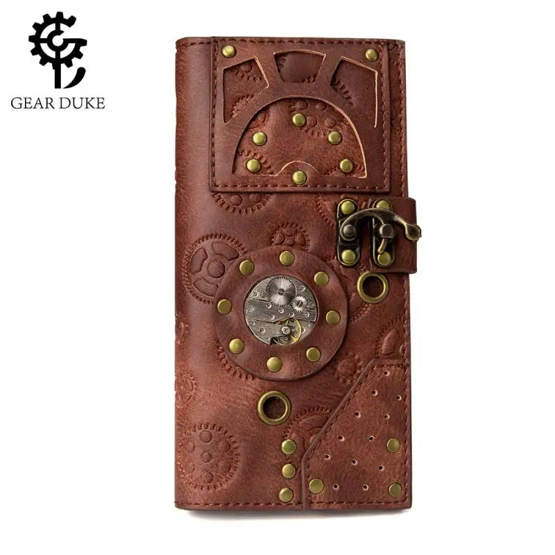 

Streampunk Gearduke Moneybag Women's Gear Rivet Decorated Wallet Medieval Retro PU Leather Hand Wallet Female Punk Hand Purse