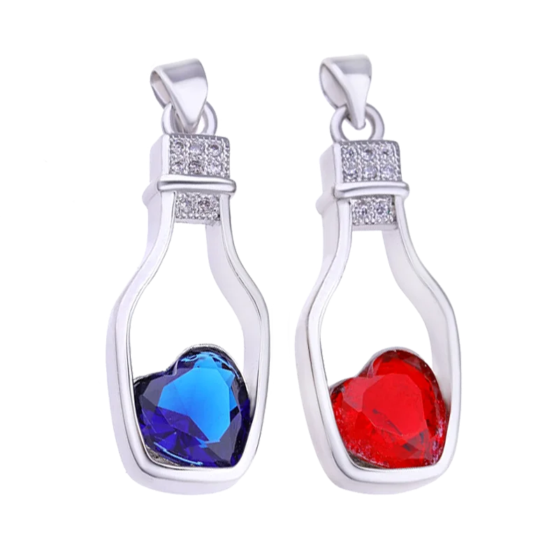 Juya Handmade Creative Blue Red Heart Crystals Gems Cubic Zirconia Wishing Bottle Charms For DIY Fashion Jewelry Supplies
