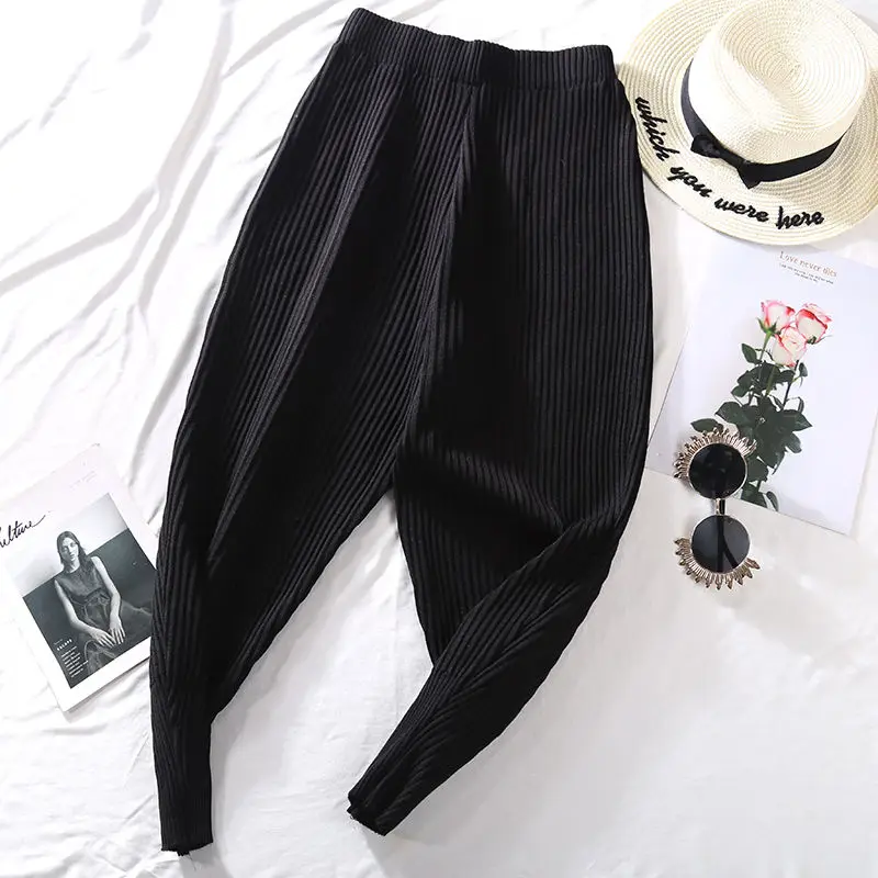 Knitted Harem Pants Women\'s 2022 Winter Fashion Korean High Waist Cross Warm Pants Causal Loose Ankle-length Trousers Female 2XL