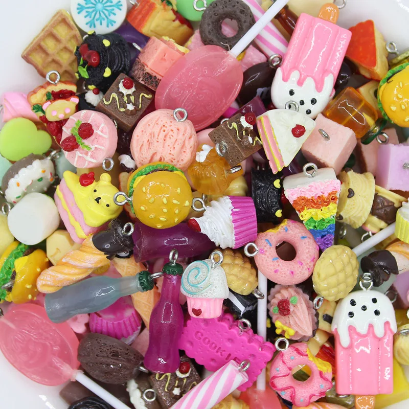 100Pcs Lucky Bag Unique Cute Simulated Mini Biscuits Animal Food Resin Charms Pendants For DIY Fashion Jewelry Making C262