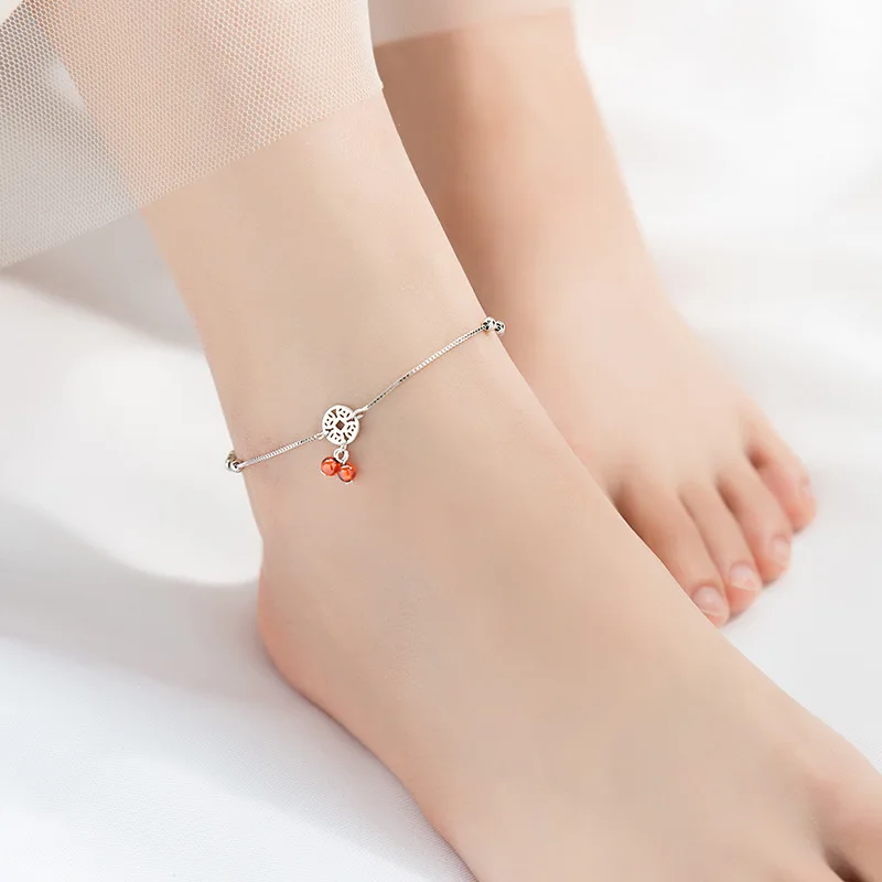 

MIQIAO Garnet Foot Jewelry 925 Women's Silver Anklets Box Chain On Leg Round Bead Vintage Coins Decoration On Foot Ornament 2020