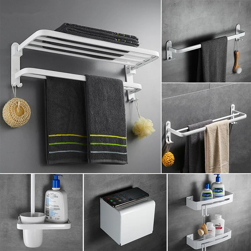 

Bathroom Accessories Set White Corner Shelf,Towel Rack,Towel Hanger Paper holder,Toilet Brush Holder Bath Hardware Sets