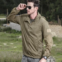 Summer Lightweight Tactical Jacket Men's Windbreaker Thin Skin Hooded Raincoat Quick Dry Breathable Waterproof Jacket