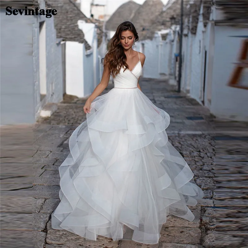 Sevintage Beach Boho abiti da sposa abito da sposa senza schienale a strati abiti da festa di nozze principessa in rilievo abito da sposa taglie forti