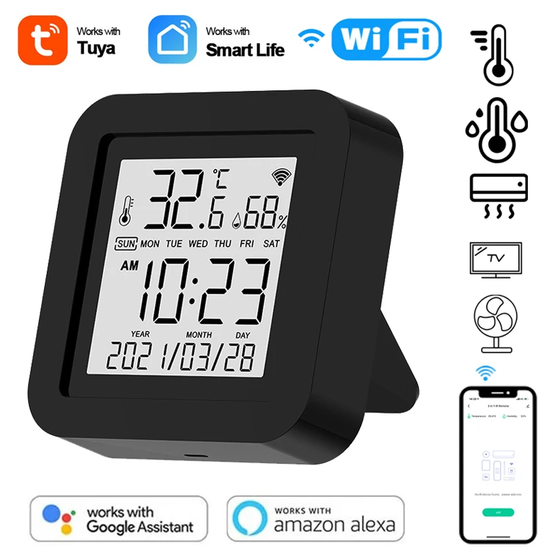 Tuya สมาร์ท WiFi IR Remote อุณหภูมิความชื้นวันที่สมาร์ทอินฟราเรดสำหรับ AC TV DVD ทำงานร่วมกับ Alexa google Home