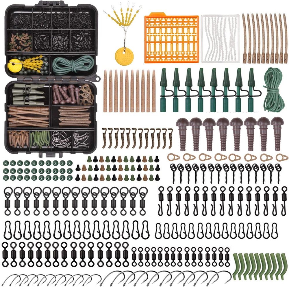 

292Pcs Carp Fishing equipment fishing Carp tackle rigs accessories set with Anti Tangle Sleeve Lead clips Matt swivels connector