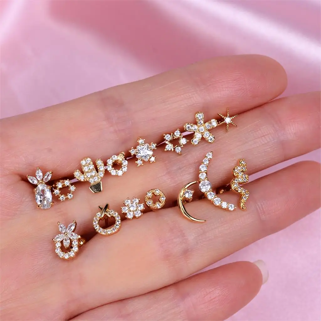 1 piece Small Bar Stud Earrings Mix Style Helix Screw Ball Ear Cartilage Piercing Studs Women Girl Cute Crystal CZ Body Jewelry