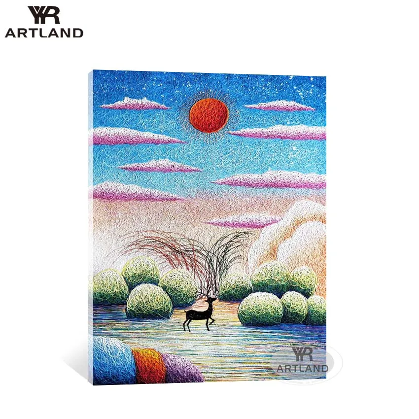 

Big sizes 100% Handmade oil painting on canvas abstract deer landscape wall art hanging picture for living room bedroom unframed