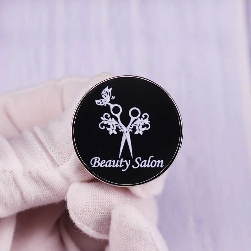 

Beauty Salon Pin Button Badge Floral Scissors Hair Stylist Brooch