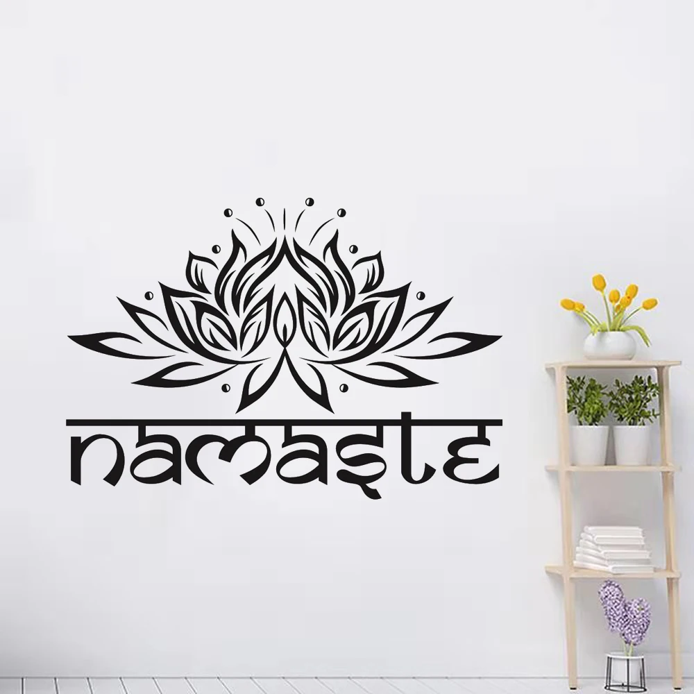 Indian Namaste Words religion DIY Wall Decal Vinyl Lotus Yoga sticker Buddha home decor bedroom Flower Mural Adesivos de parede