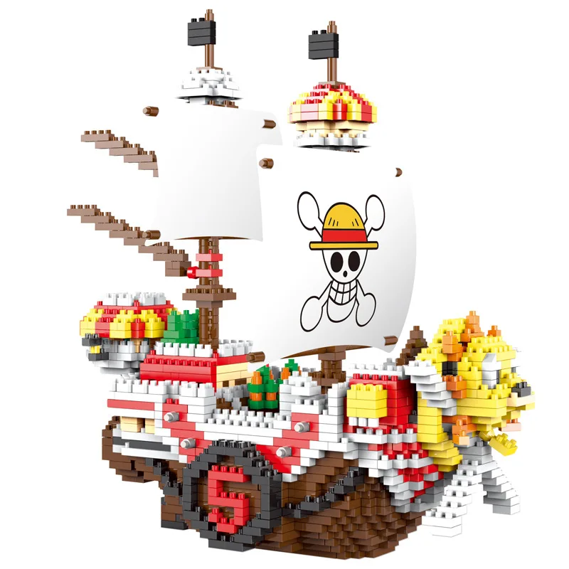 One Piece Thousand Sunny Building Blocks 2247pcs+ Anime Pirate Ship Assembly Model Micro Bricks Figures For Children gift