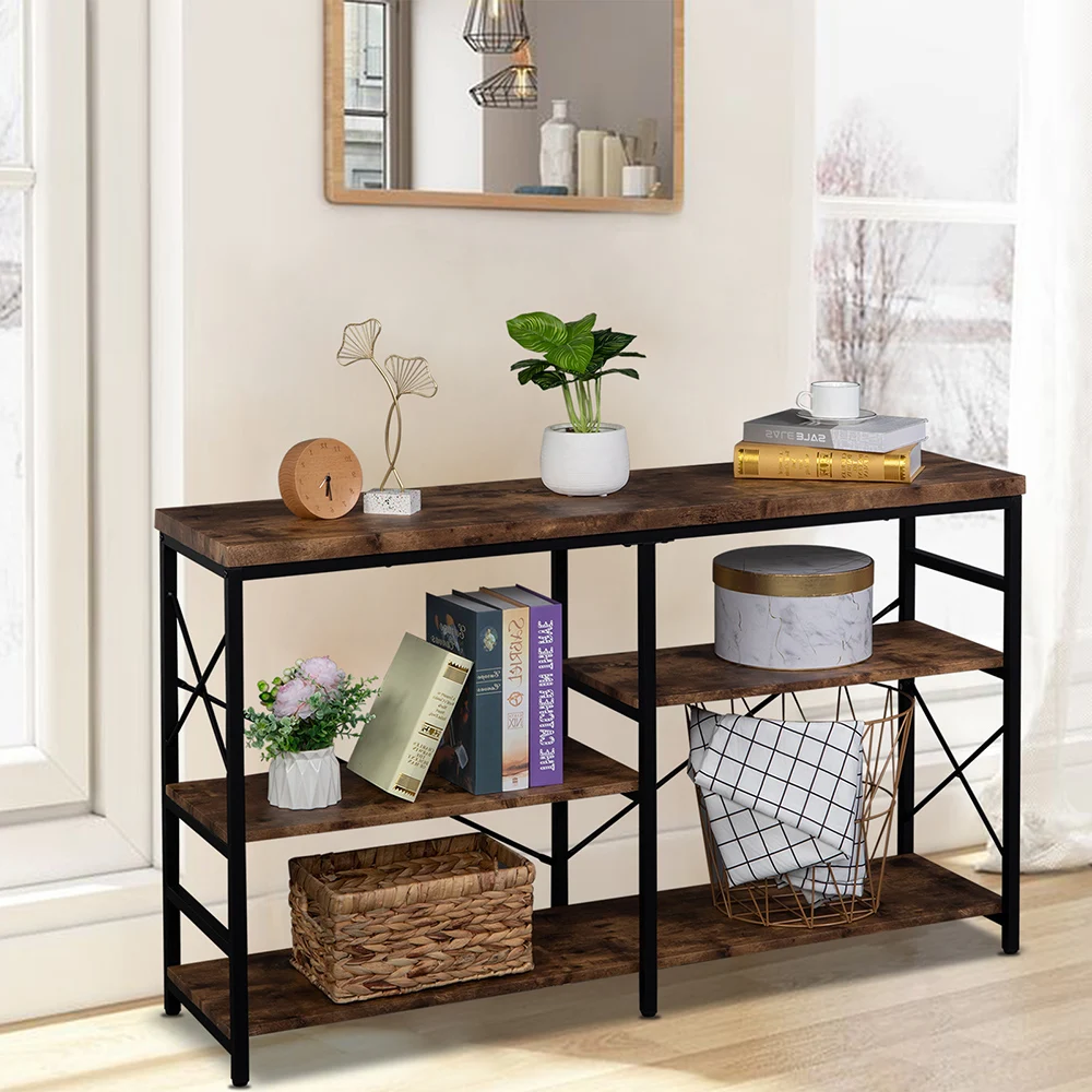 Sofa Table Console Table 3-Tier Industrial Rustic Brown Hallway/Entryway Table 50x13x30