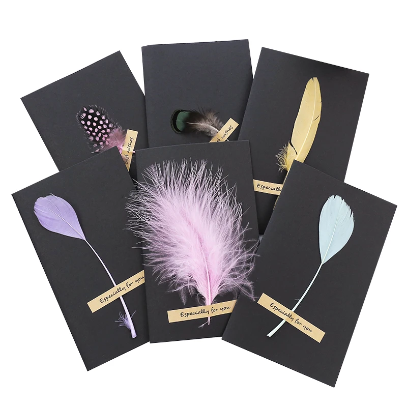 1pc Black High-grade Stereoscopic card envelope True feathers greeting card invitation  holding thanks you cards kawaii