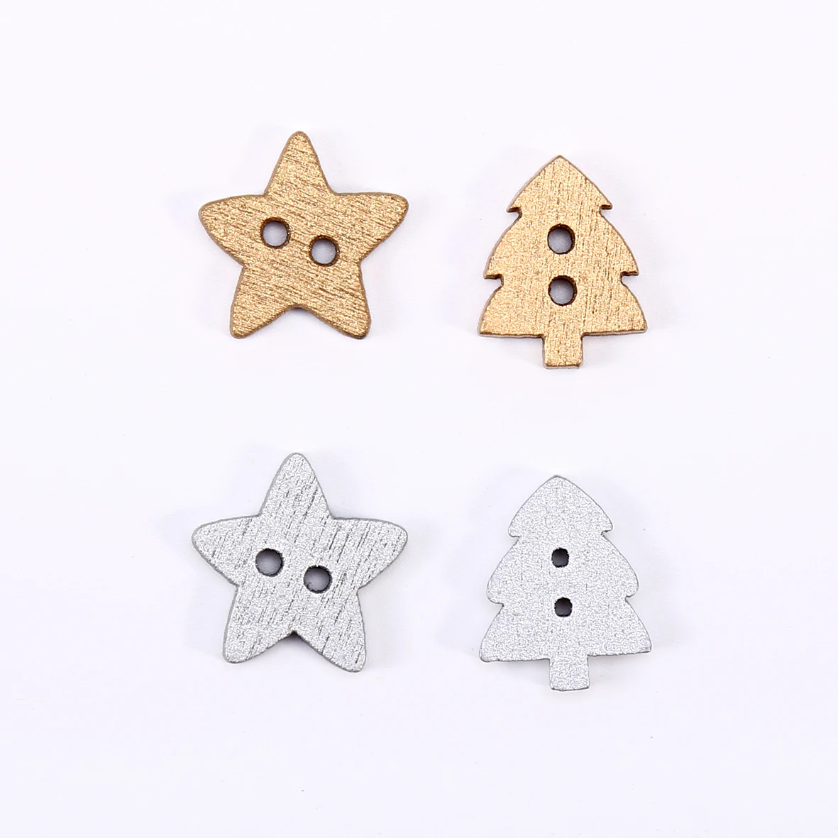 100pcs 14mm Wood Silver Gold Star Christmas Tree Buttons Embellishments Cardmaking Scrapbooking DIY Xmas Craft Sewing Decoration