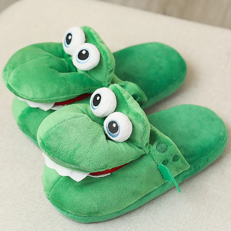 Girls Winter Cartoon Frog Slippers Women Plush Indoor Furry Slide Shoes Concise Lady Green Designer Slippers