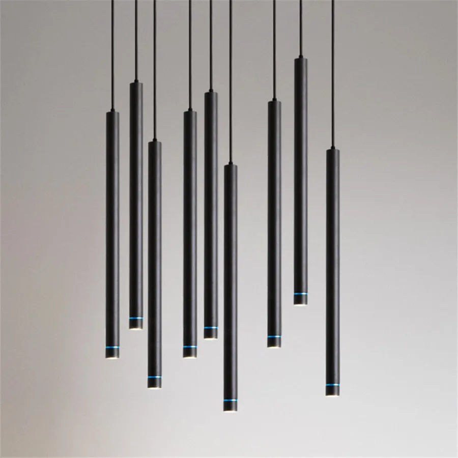 

Black/White Led Chandelier Modern Long Tube Hanging Lamp Kitchen Island Dining Room Shop Decoration Cylinder Pipe Pendant Light