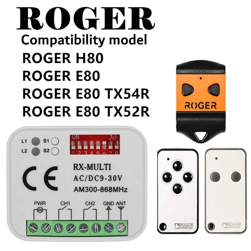 ROGER H80 TX22 ROGER E80 TX54R TX52R Garage Door remote control ROGER remote garage for gate control 433.92mhz receiver