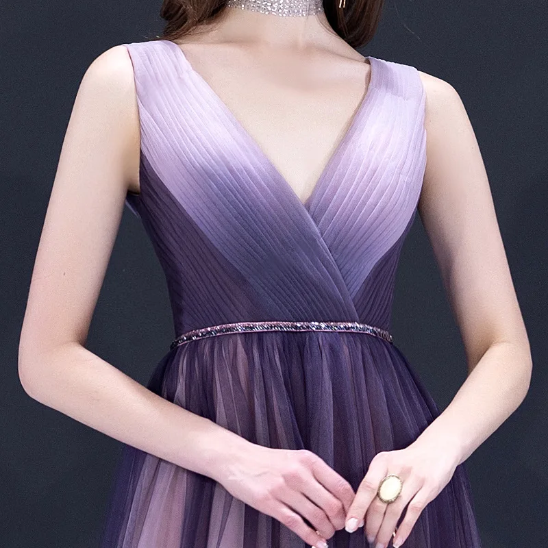 Purple starry evening dress fantasy long banquet dresses elegant gradient color 2020 new fashion sleeveless a line evening dress