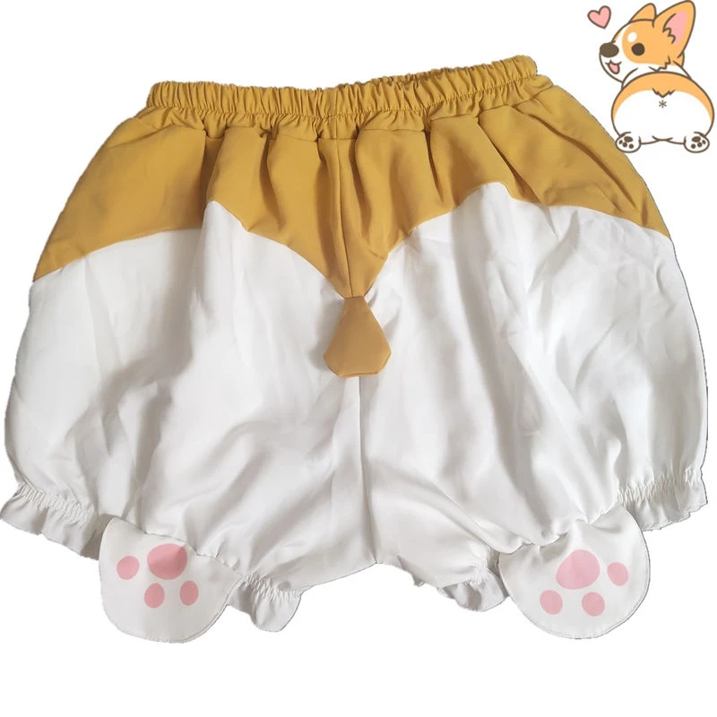 Cute Lolita Kawaii Women Sleeping Bottoms Fleece Shorts Corgi Butt Harajuku Pumpkin Bloomers Elastic Waist Girls Pajamas