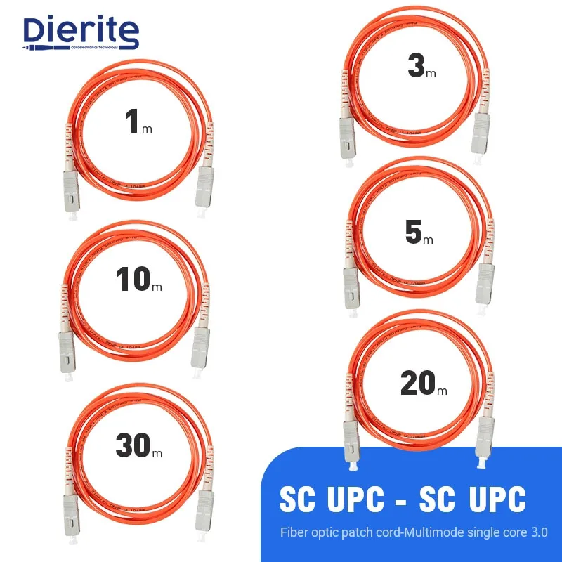 5pcs/Bag 5m Fiber Jumper SC UPC -SC UPC 3.0mm Multimode Simplex OM1 62.5/125um High Quality PVC Fiber Optic Patch Jumper Cable