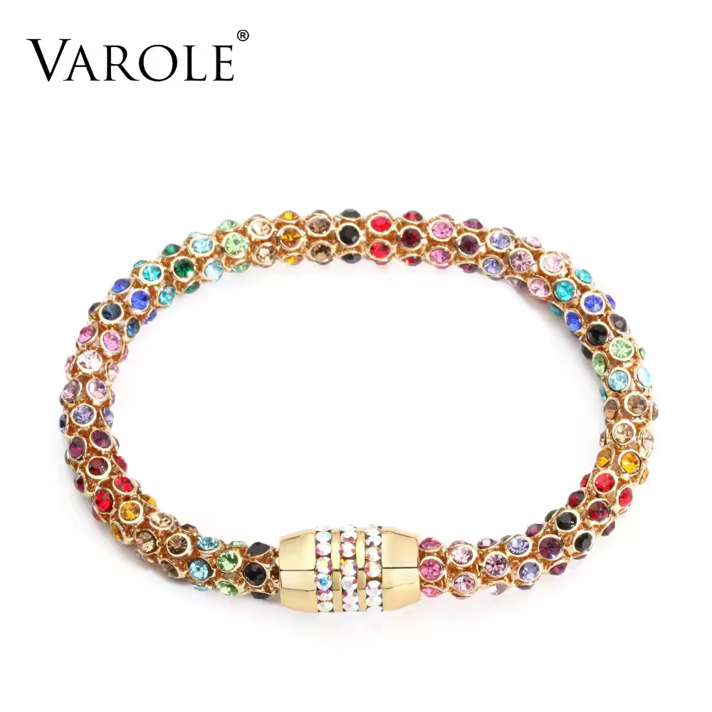 VAROLE Colorful Crystal Mesh Chain Bracelet Female Gold Color Femme Bracelets For Women Fashion Jewelry